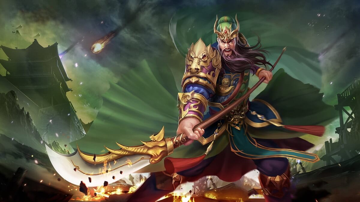 Hình nền Quan Công vung đao mạnh mẽ