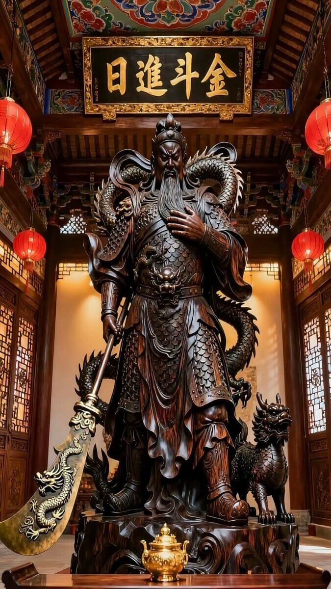 Hình nền Quan Công vuốt râu tạc gỗ đẹp