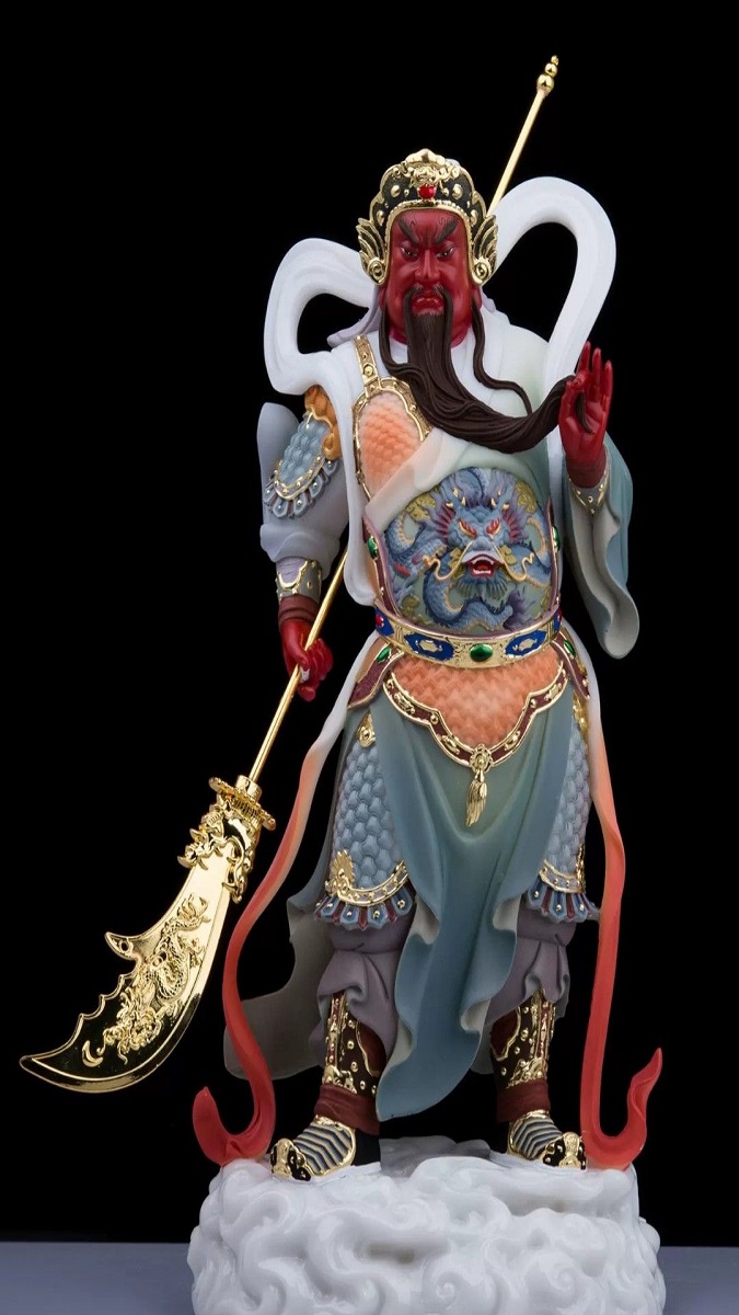 Hình nền Quan Công xách đao mạ vàng, dạng mô hình