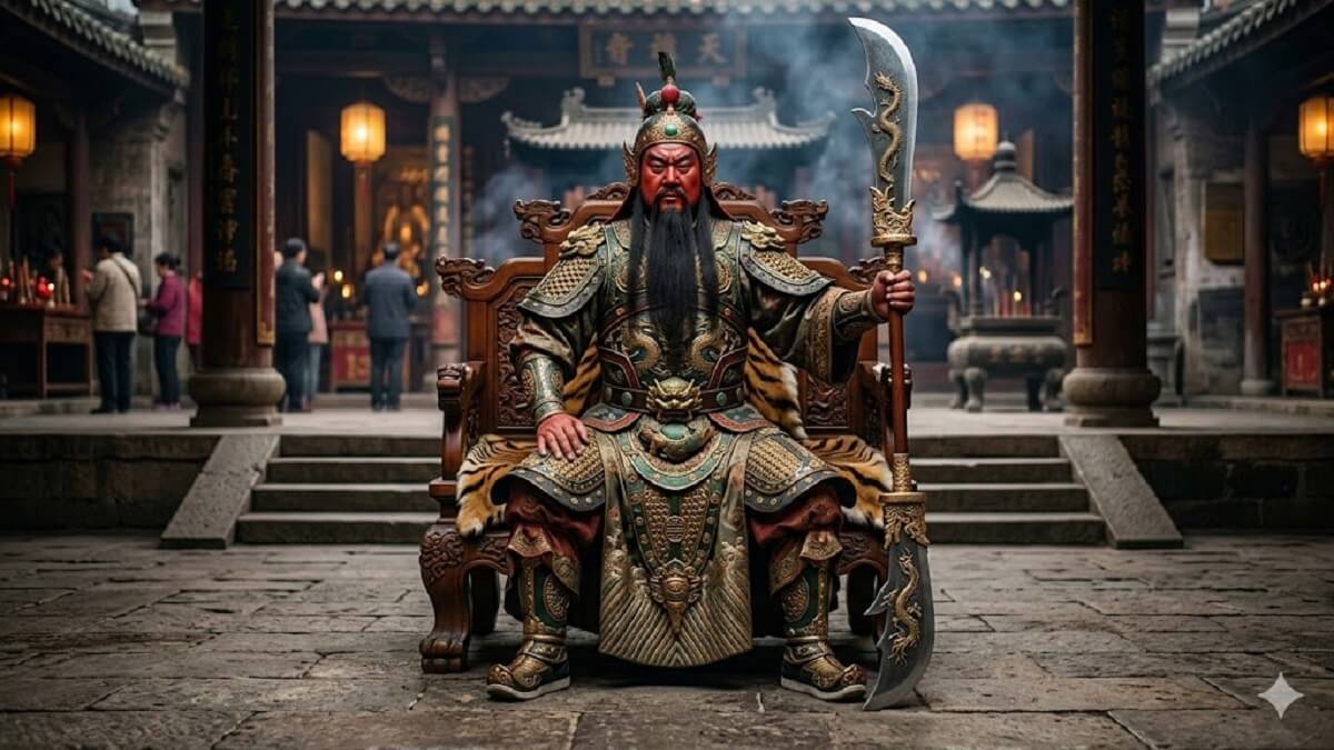 Hình nền Quan Công ngồi chống đao