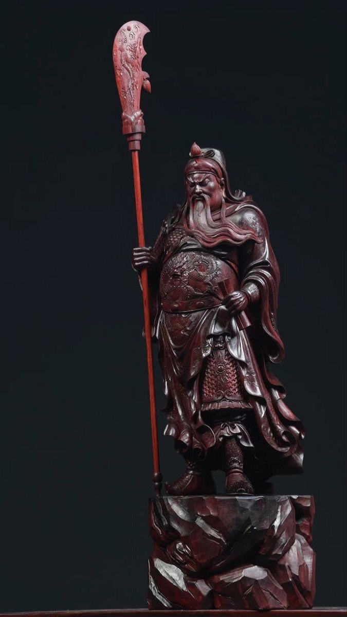 Hình nền Quan Công chống đao tượng gỗ đẹp