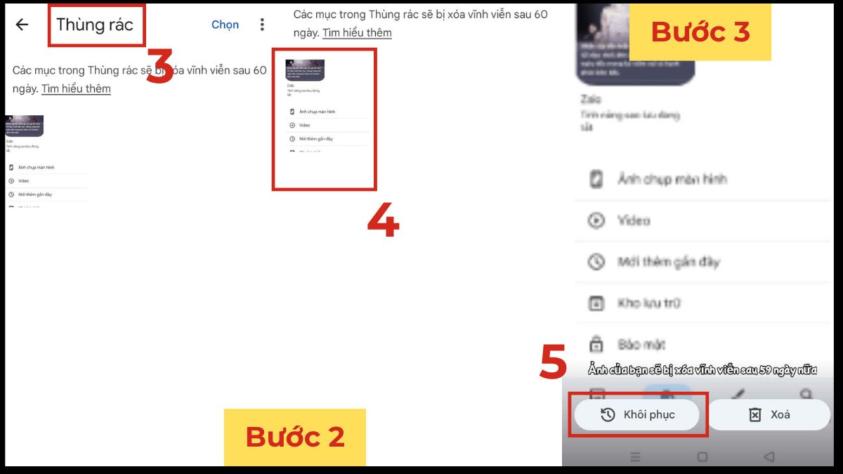 Khôi phục ảnh đã xóa vĩnh viên trên OPPO với Google Photos bước 2, 3