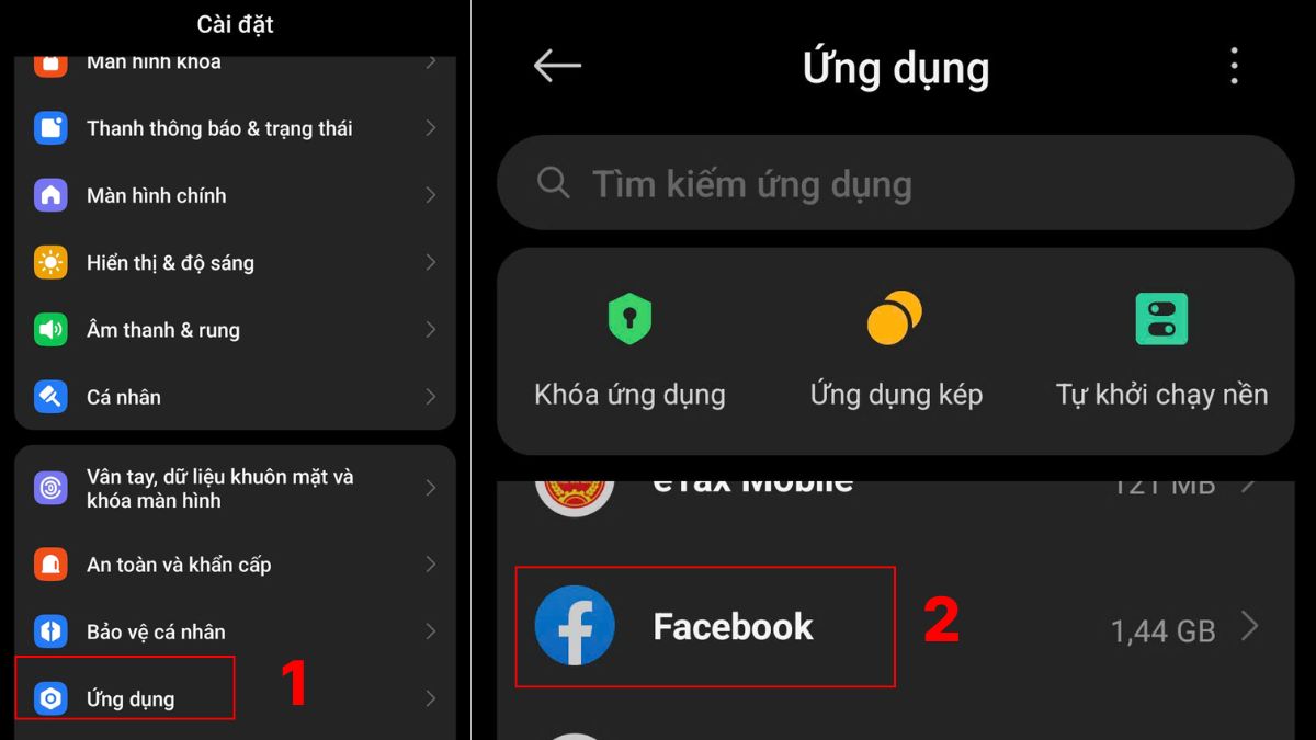 Khắc phục lỗi không đăng xuất được tài khoản Facebook - Xóa bộ nhớ cache bước 1, 2