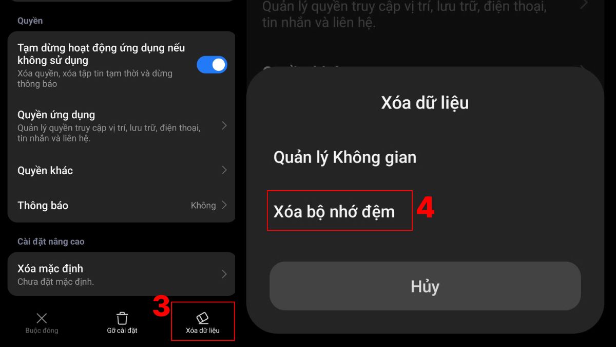 Khắc phục lỗi không đăng xuất được tài khoản Facebook - Xóa bộ nhớ cache bước 3, 4