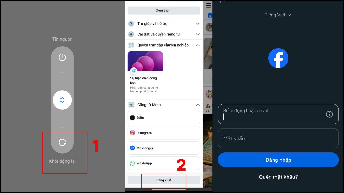 Khắc phục lỗi không đăng xuất được tài khoản Facebook - Khởi động lại thiết bị