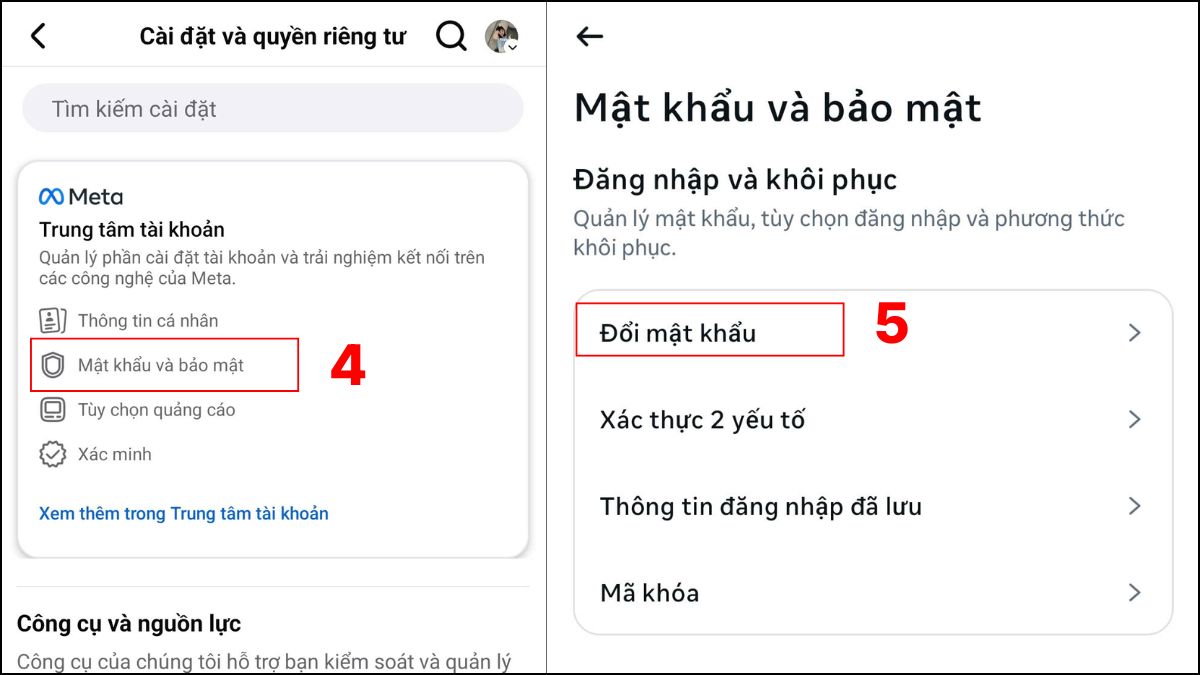 Khắc phục lỗi không đăng xuất được tài khoản Facebook - Đổi mật khẩu bước 4, 5