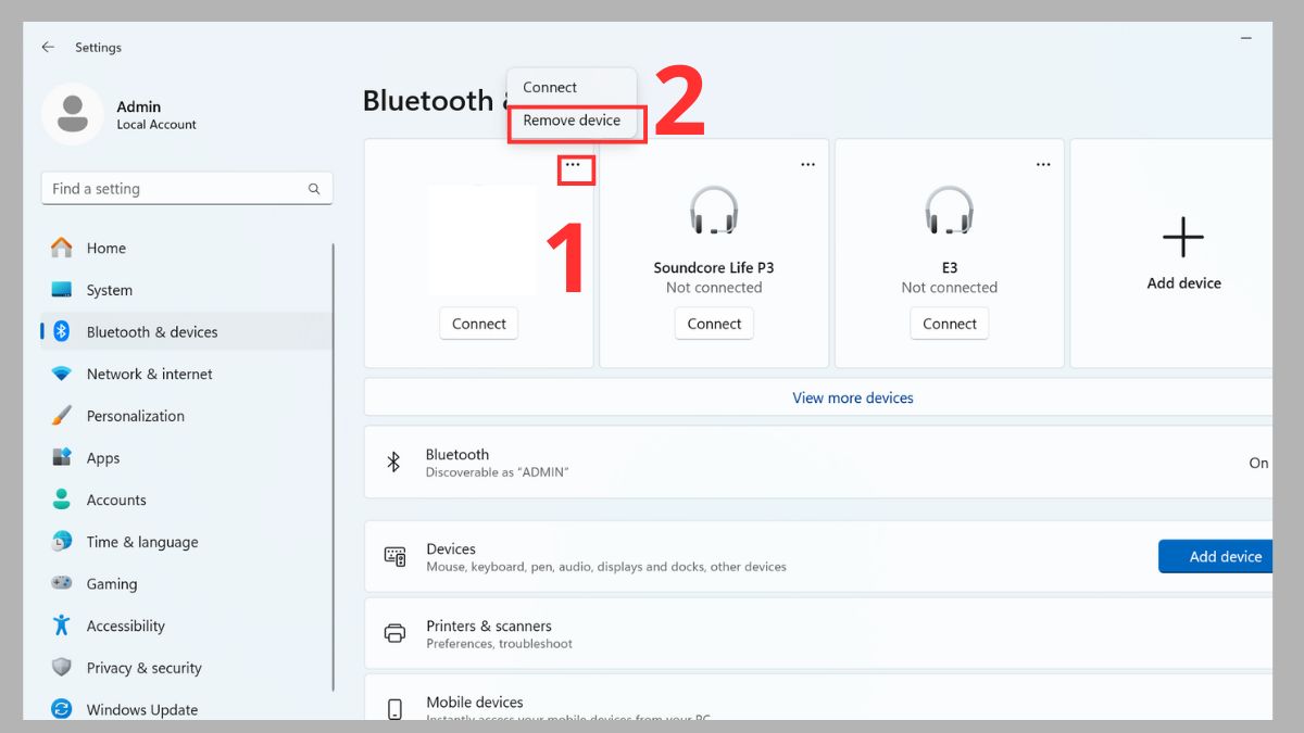 Sửa lỗi không kết nối được chuột Bluetooth với laptop - Gỡ kết nối chuột và cài lại bước 1