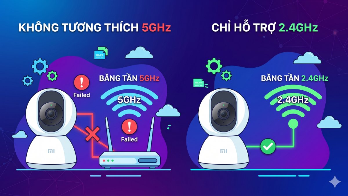 Nguyên nhân không thể kết nối camera Xiaomi do camera không tương thích với băng tần