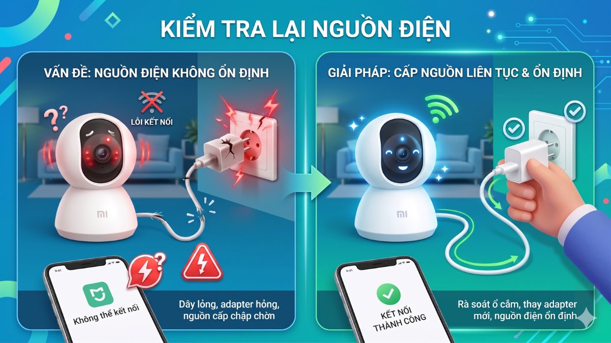 Cách xử lý lỗi không thể kết nối camera Xiaomi - Kiểm tra lại nguồn điện