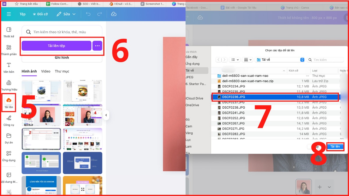 Chỉnh kích thước avatar Facebook bằng Canva bước 5, 6, 7, 8