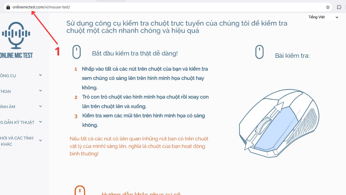 Cách kiểm tra chuột máy tính bằng Mouse Test bước 1