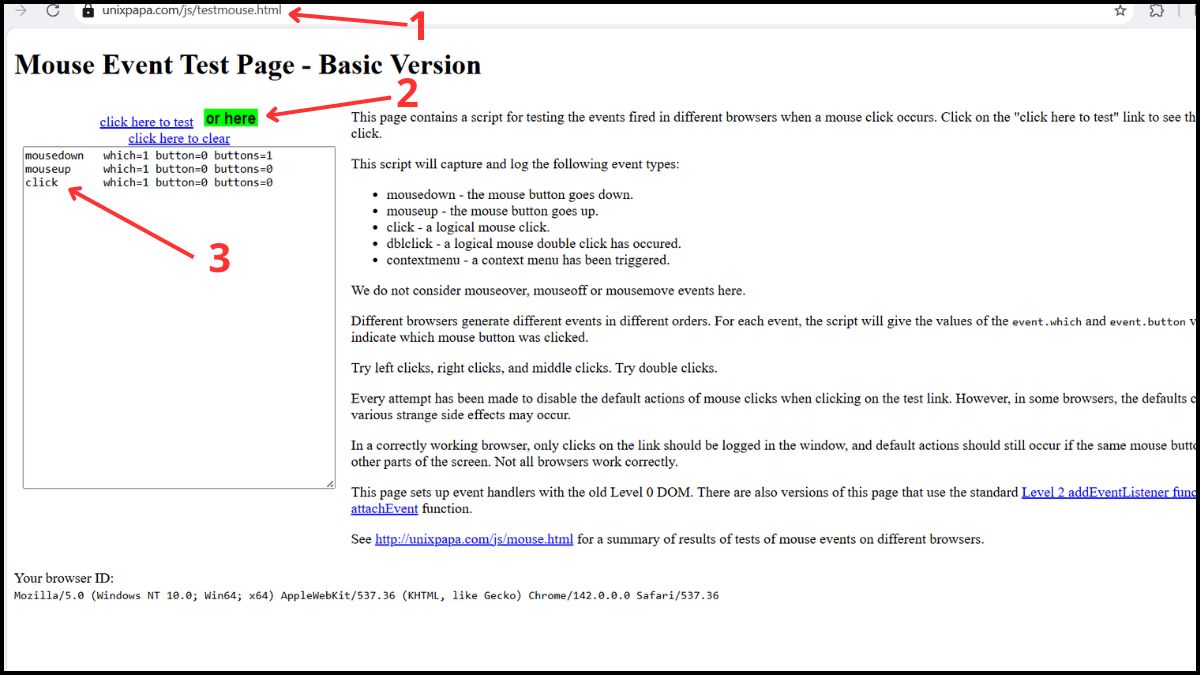 Cách kiểm tra chuột máy tính bằng Mouse Event Test Page
