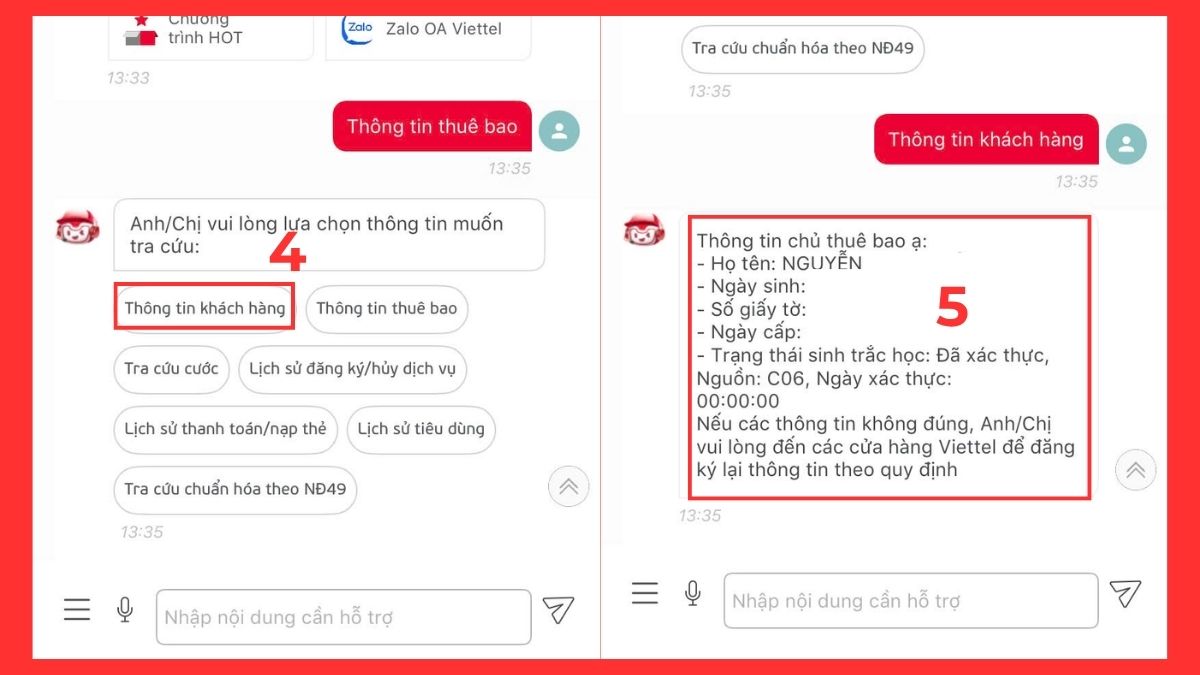 Kiểm tra thông tin thuê bao Viettel qua My Viettel bước 4, 5