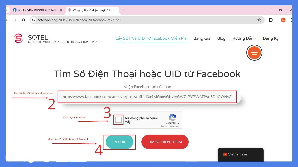 Lấy ID Facebook hàng loạt với Sotel bước 2, 3, 4