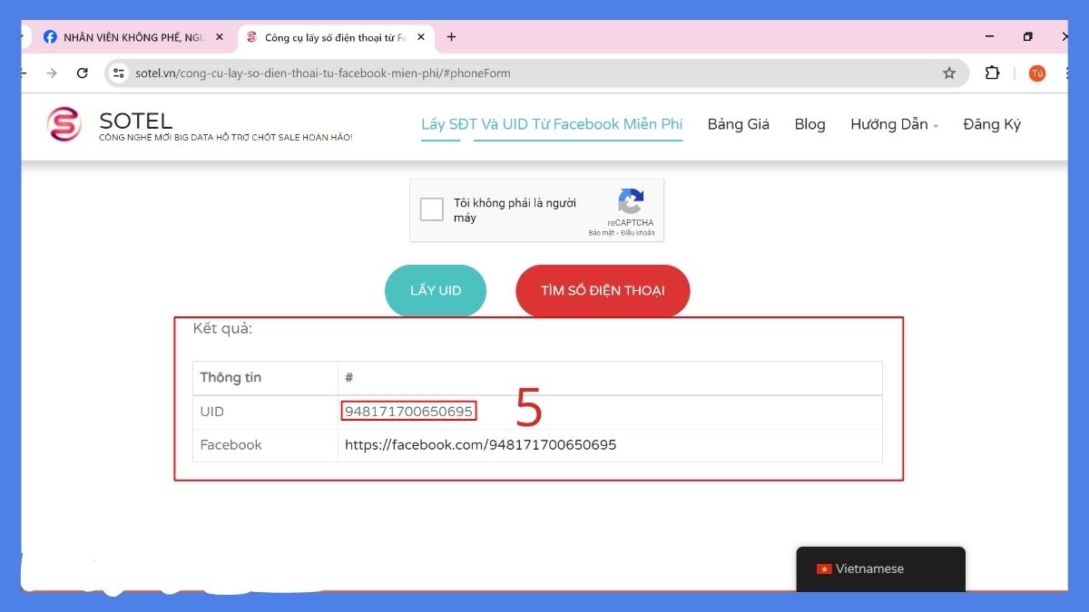 Lấy ID Facebook hàng loạt với Sotel bước 5
