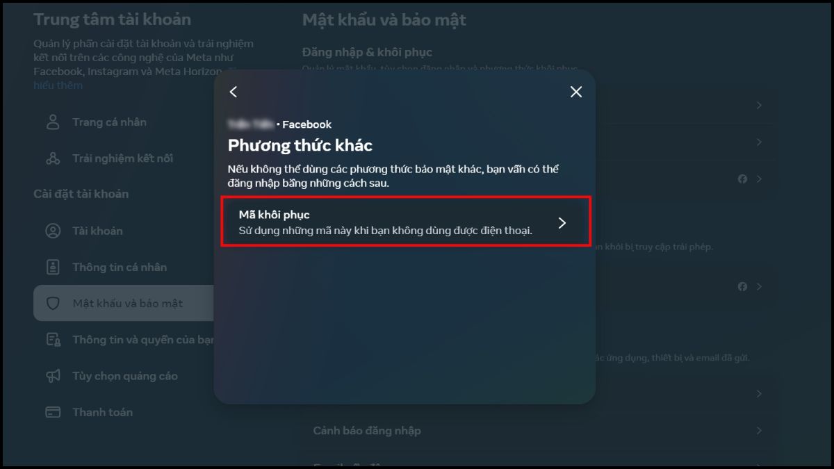 Lấy mã 2FA Facebook bằng mã khôi phục khi khẩn cấp bước 5-1