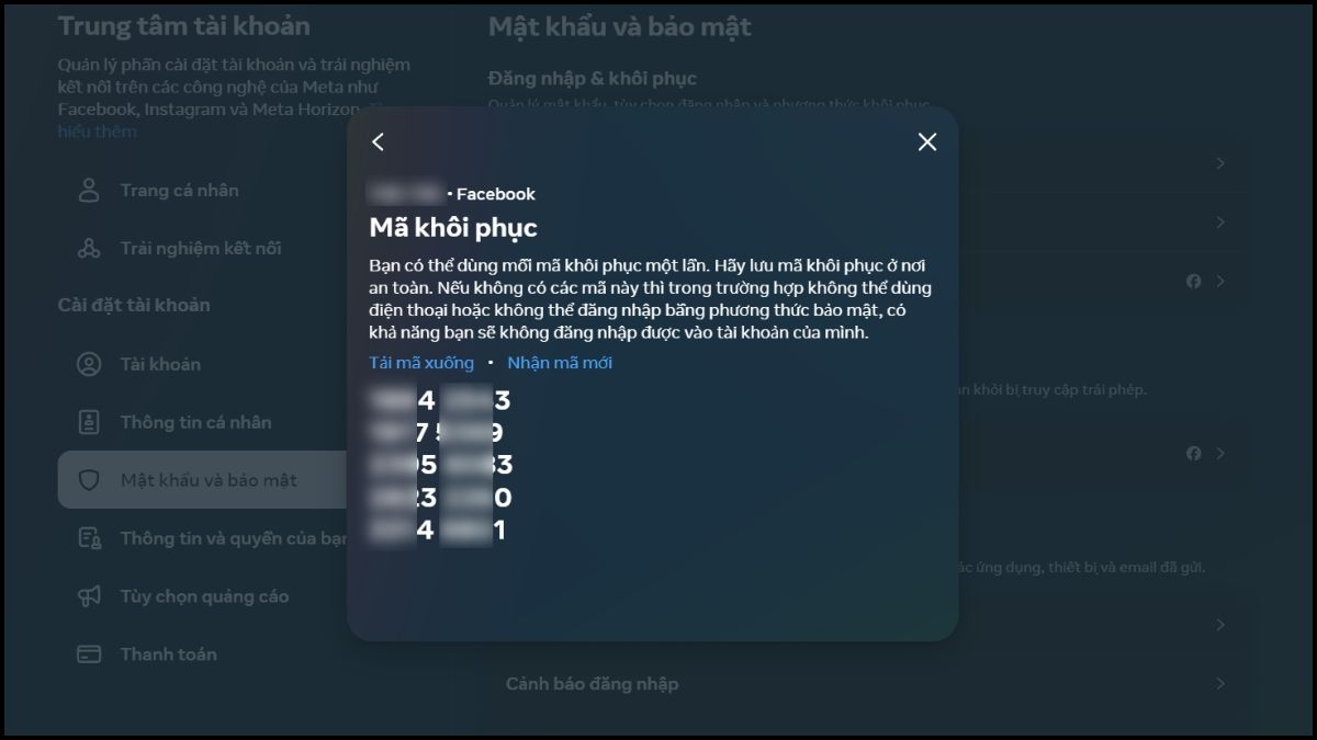 Lấy mã 2FA Facebook bằng mã khôi phục khi khẩn cấp bước 5-2