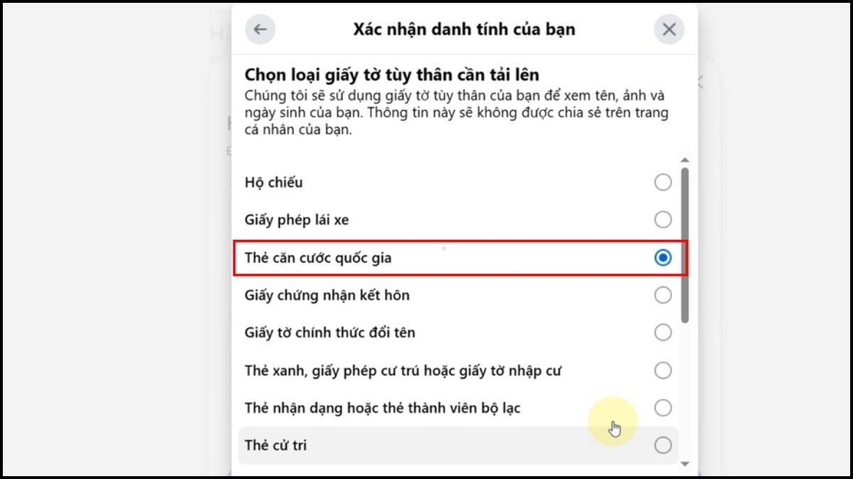 Lấy mã 2FA Facebook - Kháng nghị bằng giấy tờ tùy thân bước 3