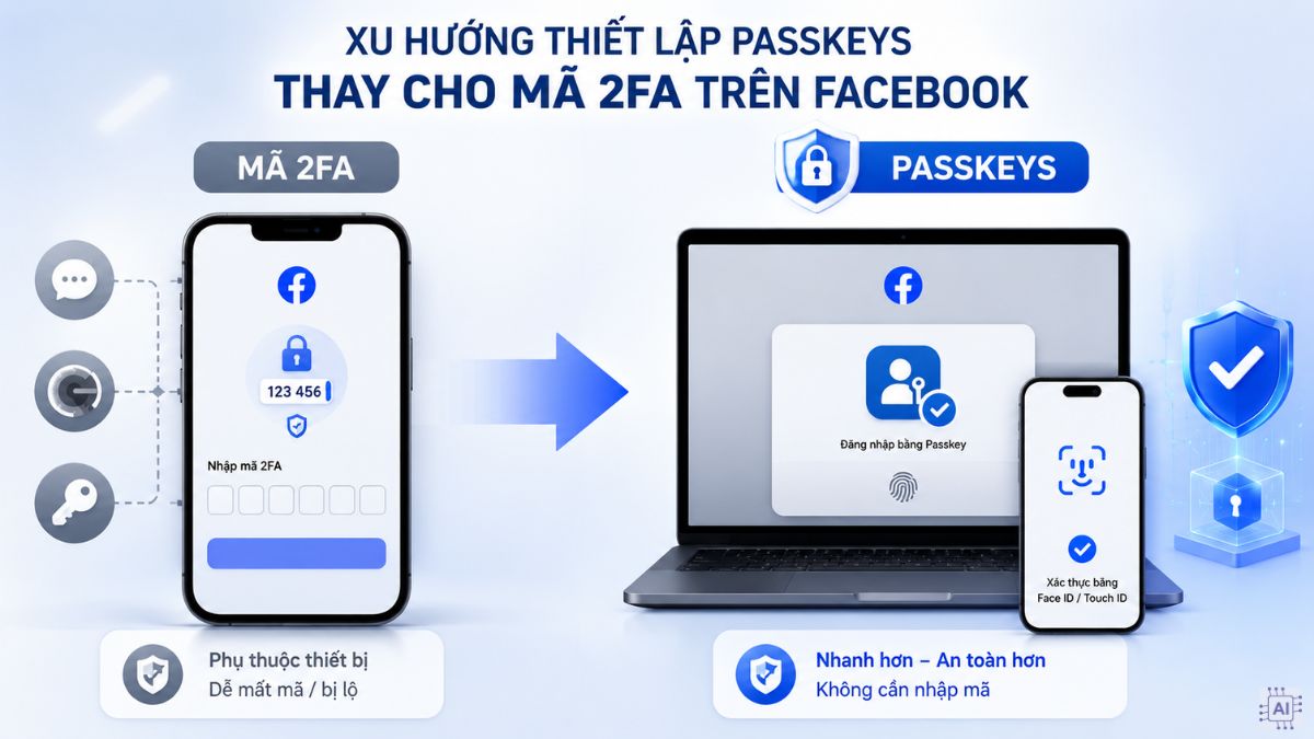 Lấy mã 2FA Facebook - Xu hướng thiết lập Passkeys thay cho 2FA