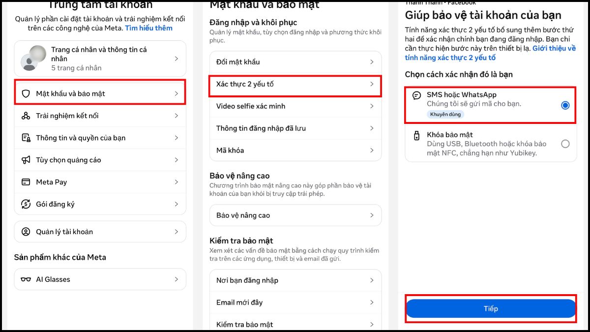 Lấy mã 2FA Facebook qua tin nhắn bước 2