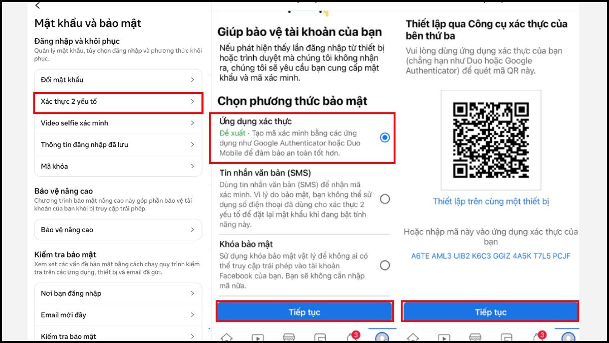 Lấy mã 2FA Facebook qua ứng dụng xác thực bước 3