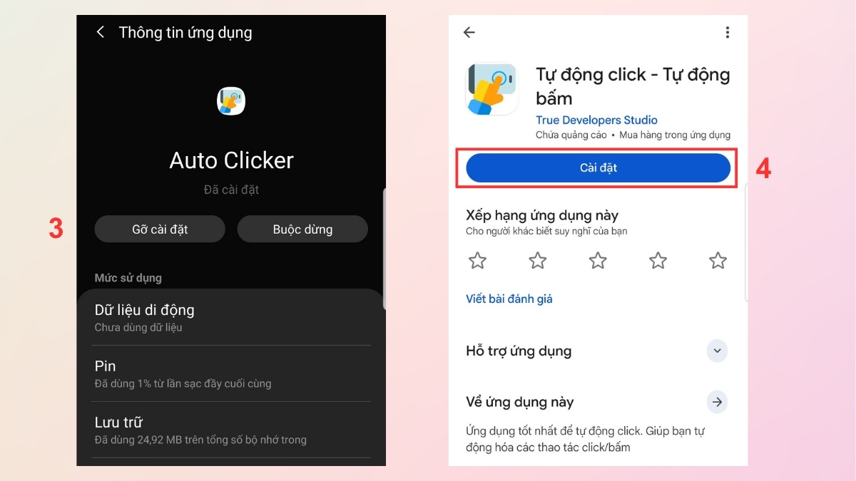 Sửa lỗi Auto Click trên điện thoại bằng cách Cài lại ứng dụng bước 3, 4