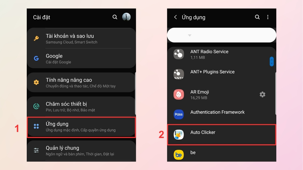 Sửa lỗi Auto Click trên điện thoại bằng cách Xóa bộ nhớ cache bước 1, 2
