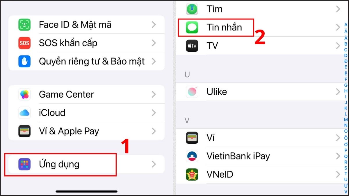 Cách sửa lỗi iMessage không nhận số điện thoại - Bật lại iMessage bước 1, 2