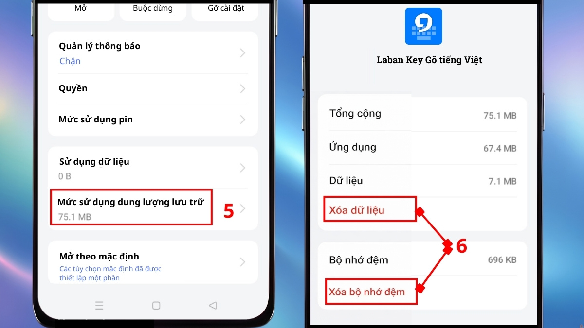 Khắc phục lỗi không hiển thị bàn phím trên OPPO - Xóa Cache và dữ liệu bàn phím bước 3