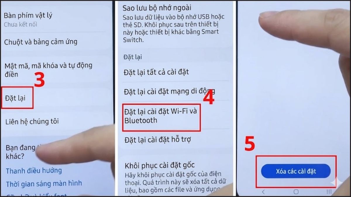 Sửa Lỗi không kết nối được wifi trên điện thoại Android - Đặt lại cài đặt mạng bước 3, 4, 5