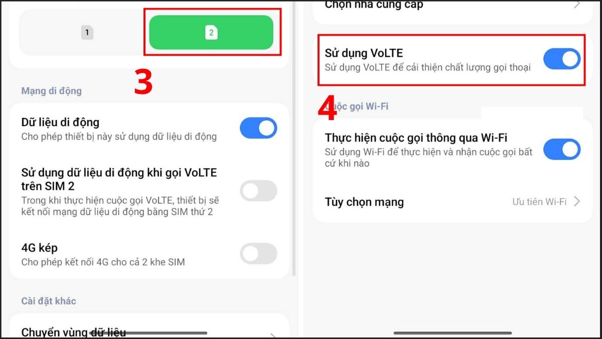 Sửa lỗi sim không có dịch vụ trên Android - Kích hoạt VoLTE bước 3, 4