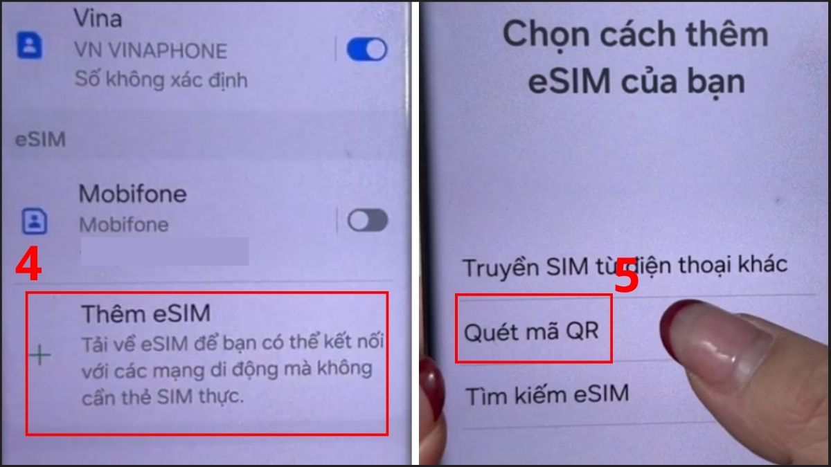 Sửa lỗi sim không có dịch vụ trên Android - Kích hoạt eSIM bước 4, 5
