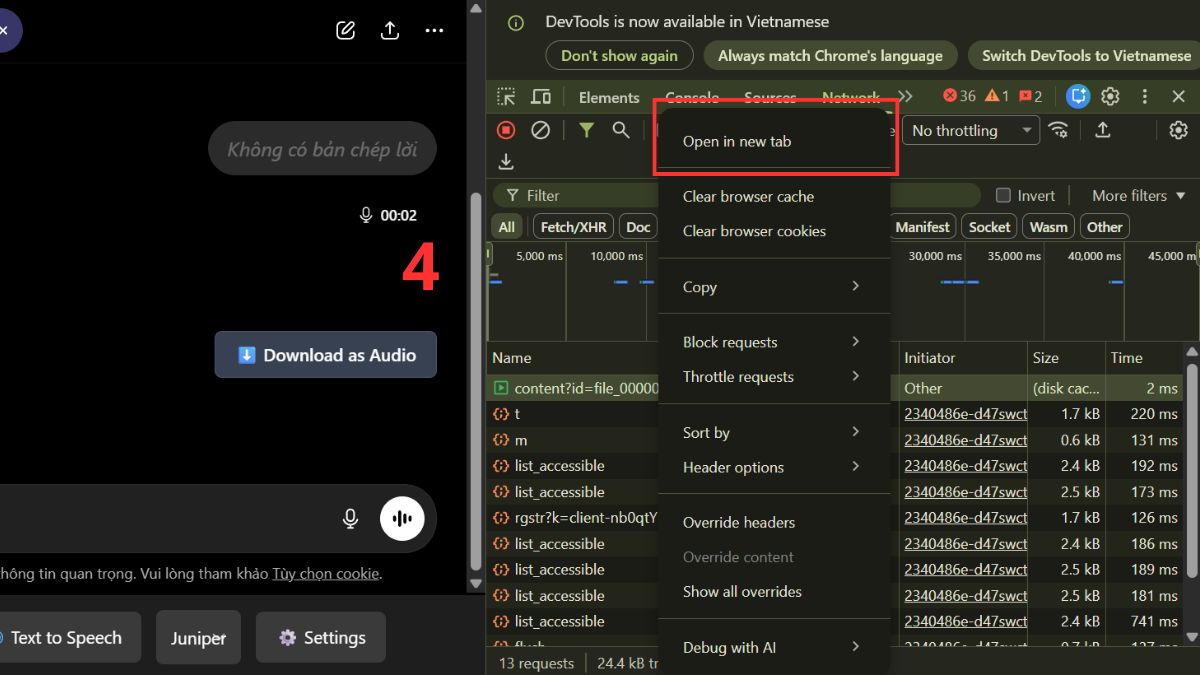 Cách lưu âm thanh ChatGPT bằng Developer Tools bước 4