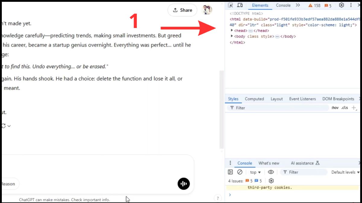 Cách lưu âm thanh ChatGPT bằng Developer Tools bước 1