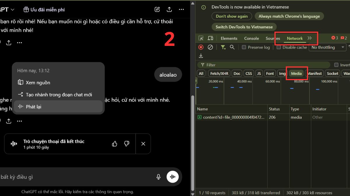Cách lưu âm thanh ChatGPT bằng Developer Tools bước 2
