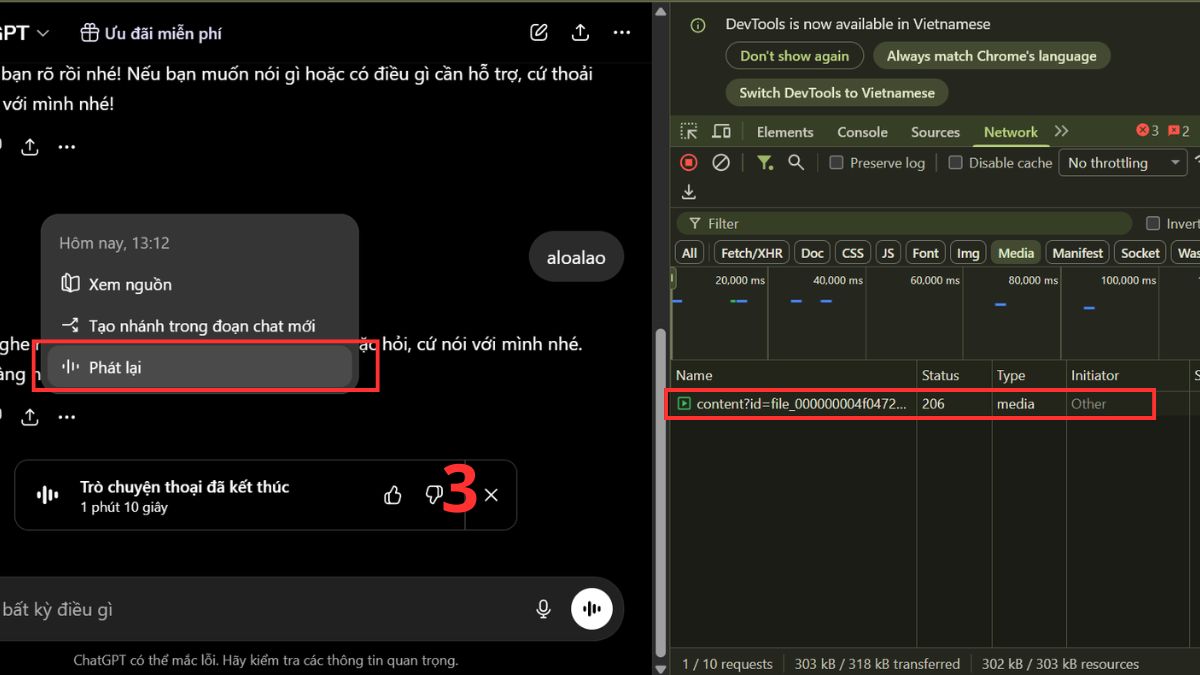 Cách lưu âm thanh ChatGPT bằng Developer Tools bước 3