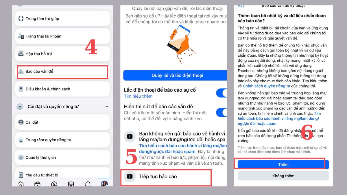 Khắc phục lỗi màn hình Facebook bị đen - Liên hệ với bộ phận hỗ trợ bước 4, 5, 6