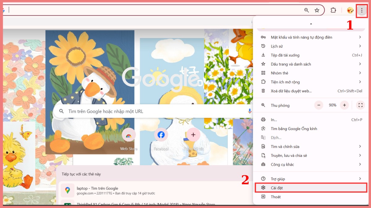 Khắc phục tình trạng Messenger bị lỗi không vào được - Xóa dữ liệu và cache của trình duyệt bước 1, 2