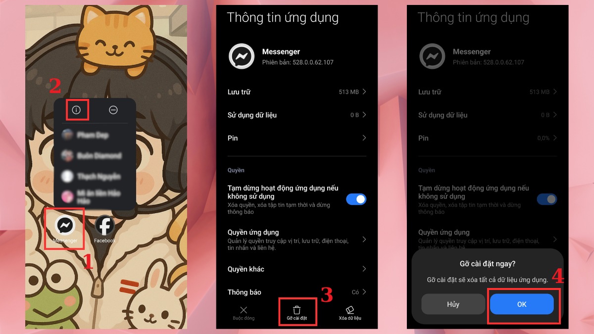 Khắc phục tình trạng Messenger bị lỗi không vào được - Xóa app trên Android