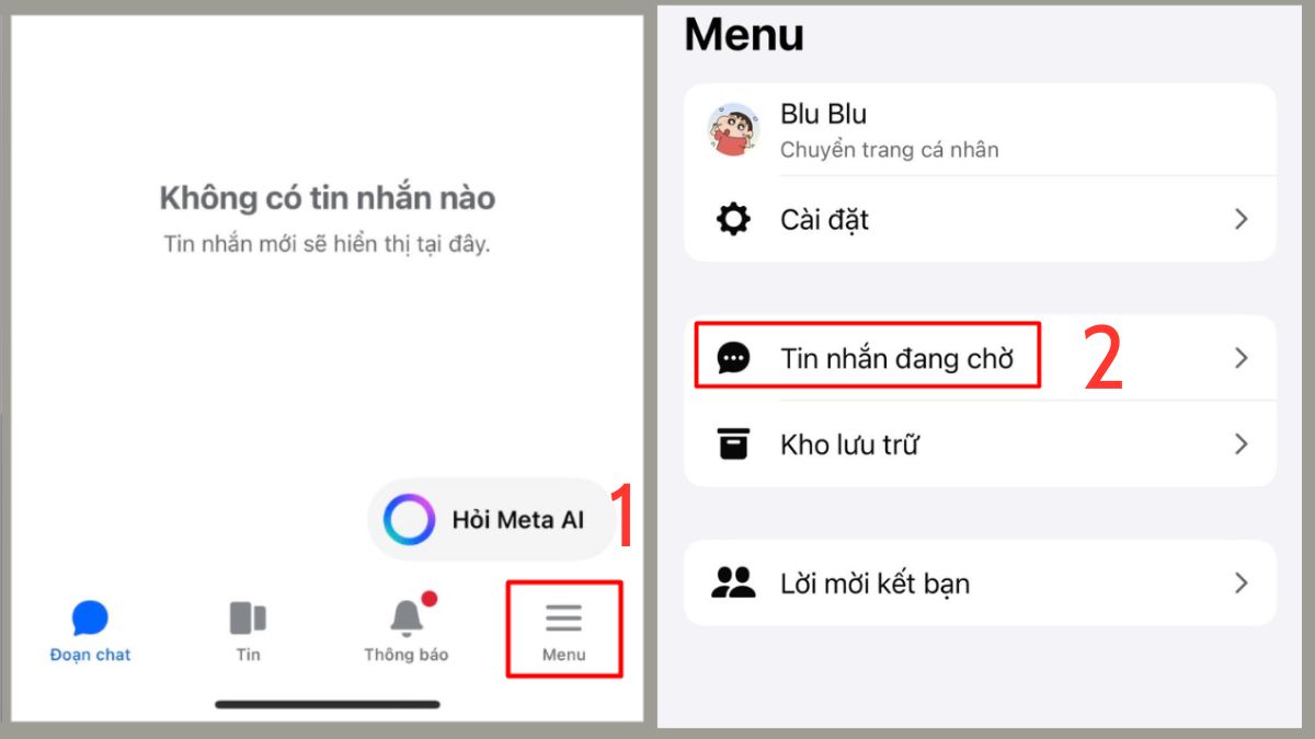 Sửa lỗi Messenger không thông báo tin nhắn - Bật thông báo tin nhắn chờ từ người lạ bước 1, 2