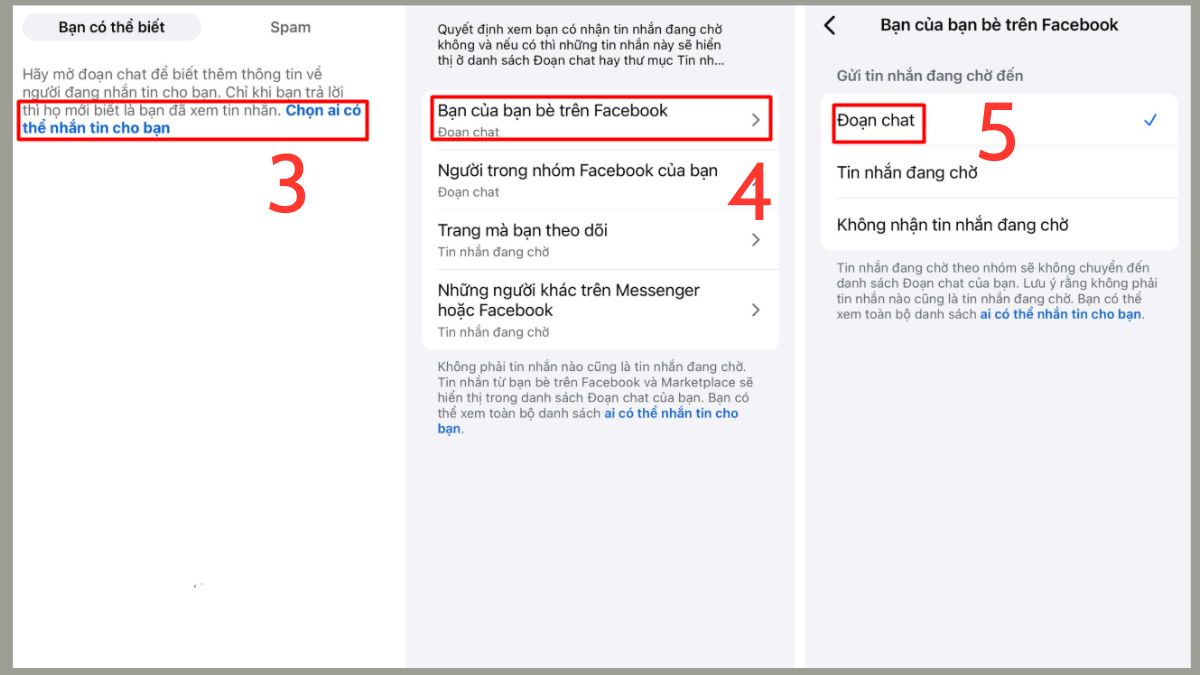 Sửa lỗi Messenger không thông báo tin nhắn - Bật thông báo tin nhắn chờ từ người lạ bước 3, 4, 5