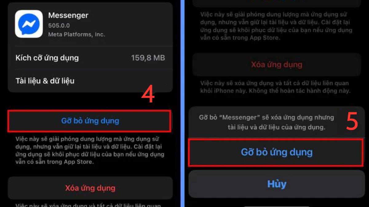 Sửa lỗi Messenger không thông báo tin nhắn - Xóa bộ nhớ cache của ứng dụng bước 4, 5
