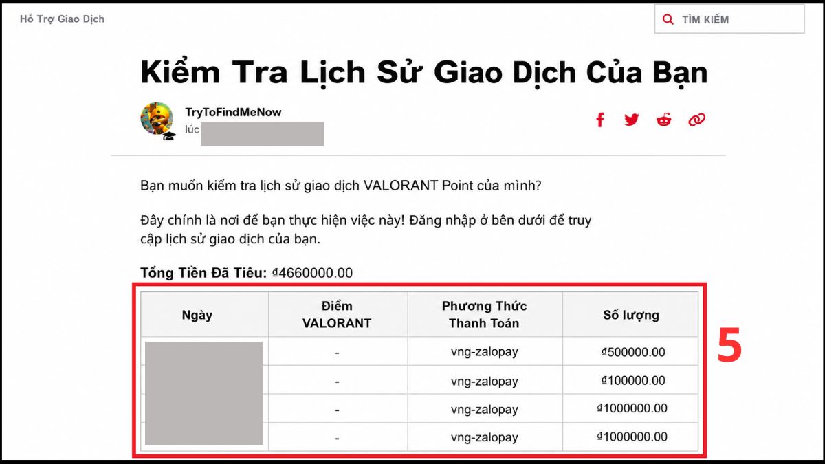 Nạp Valorant và kiểm tra lịch sử giao dịch bước 4