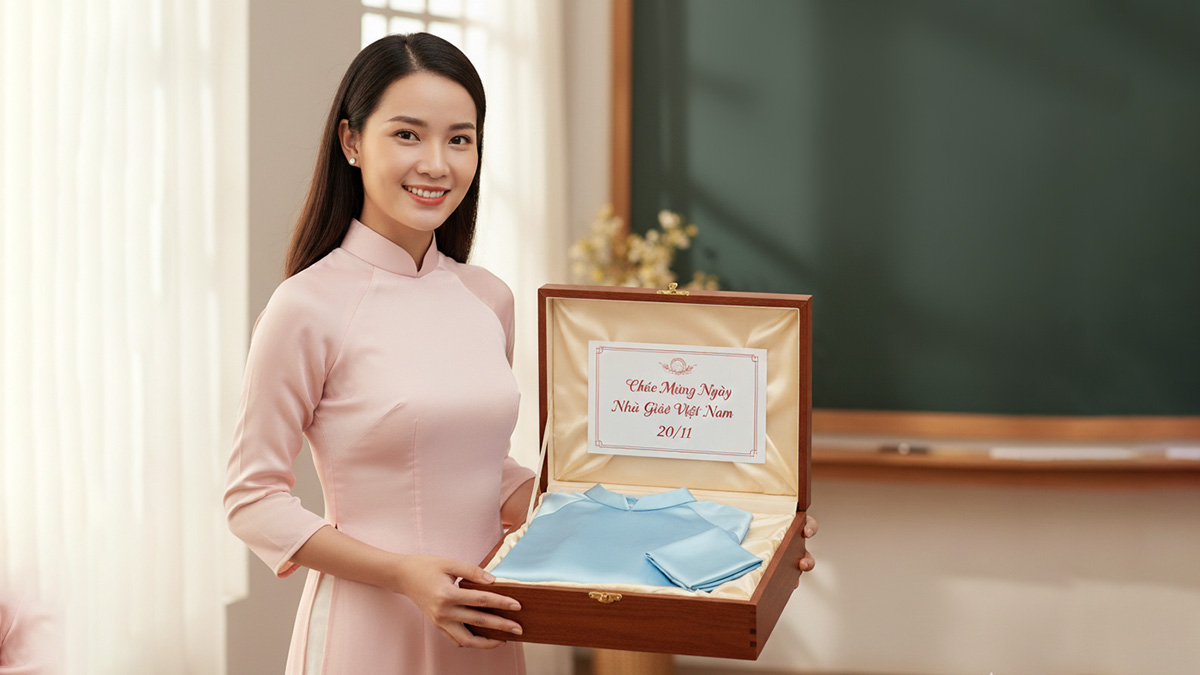 Set quà tặng 20/11 - Set áo dài và khăn tay