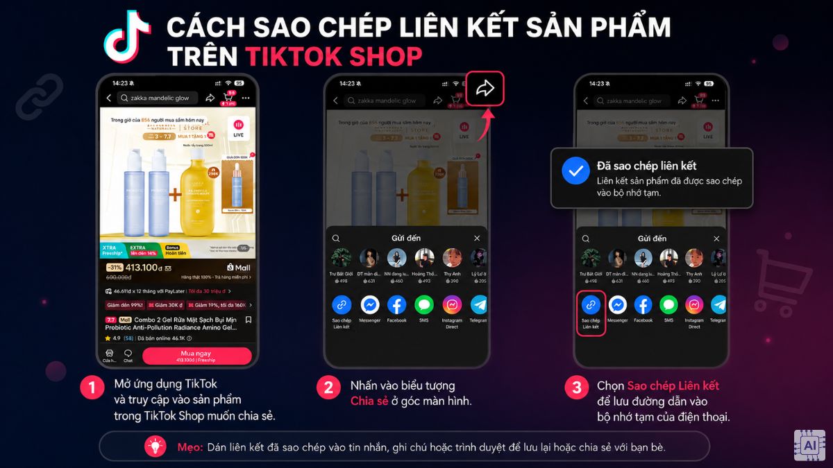 Cách sao chép liên kết TikTok của sản phẩm