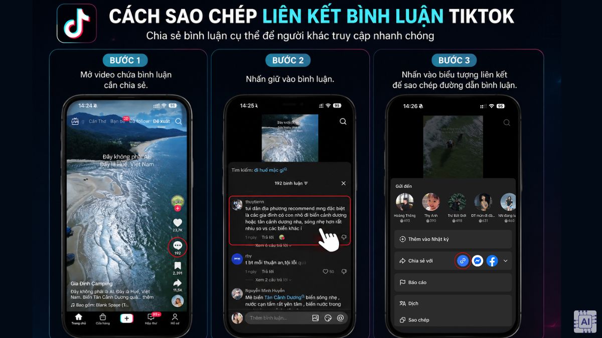 Cách sao chép liên kết TikTok - Liên kết bình luận