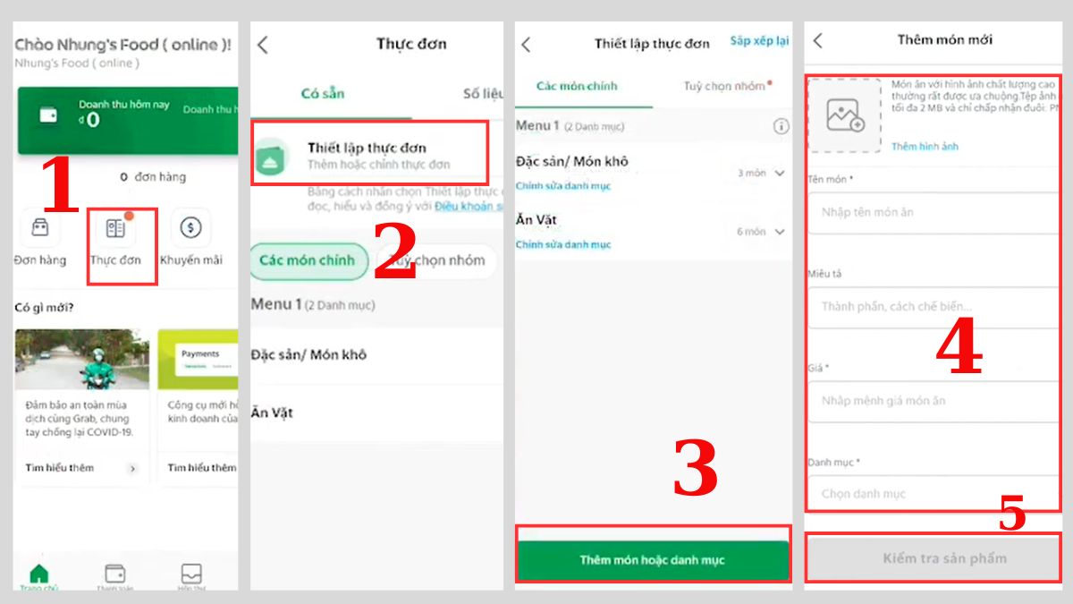Hướng dẫn sử dụng app Grab Merchant tạo thực đơn món ăn