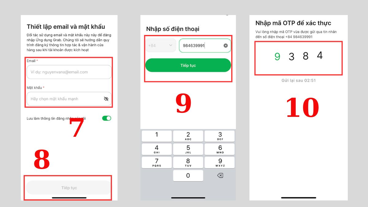 Hướng dẫn sử dụng app Grab Merchant - Đăng ký tài khoản bước 7, 8, 9, 10