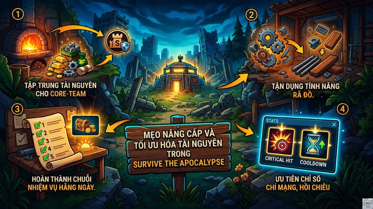 Survive the Apocalypse Tier List - Mẹo nâng cấp và tối ưu tài nguyên
