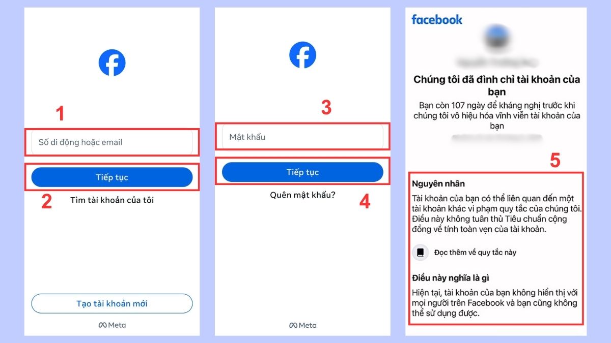 Các bước mở tài khoản Facebook bị đình chỉ 180 ngày - Đăng nhập và nhận thông báo